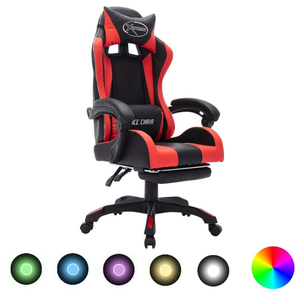 Petromila vidaXL Herná stolička s RGB LED svetlami červeno-čierna umelá koža